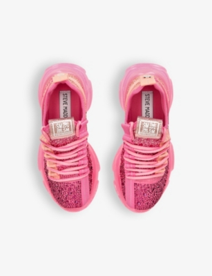 Steve Madden Girls Pink Kids Mistica Embellished Knitted Trainers 7-9 Years In Pink