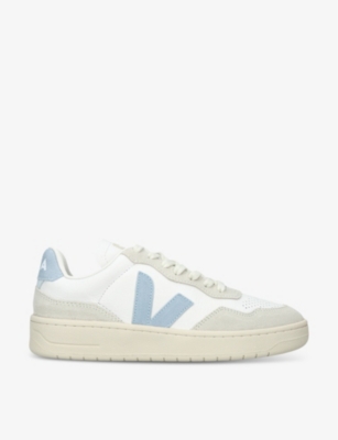 VEJA: V-90 logo-embroidered leather low-top trainers