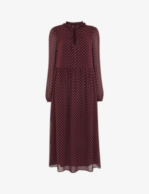 WHISTLES - Polka dot-print frill-trim woven midi dress | Selfridges.com
