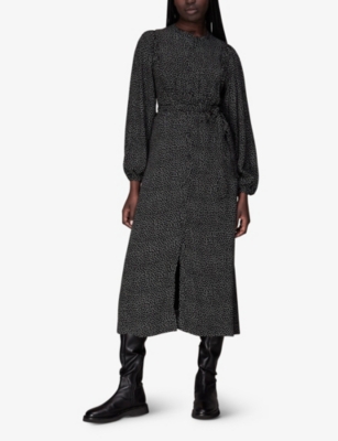 Shop Whistles Womens Black Polka Dot-print Belted Woven Midi Dress