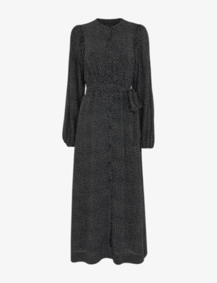 WHISTLES Polka dotprint belted woven midi dress