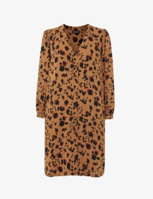 WHISTLES: Leopard-print V-neck woven mini dress