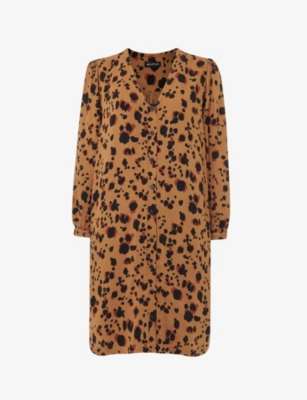 Whistles flippy mini dress in leopard jacquard