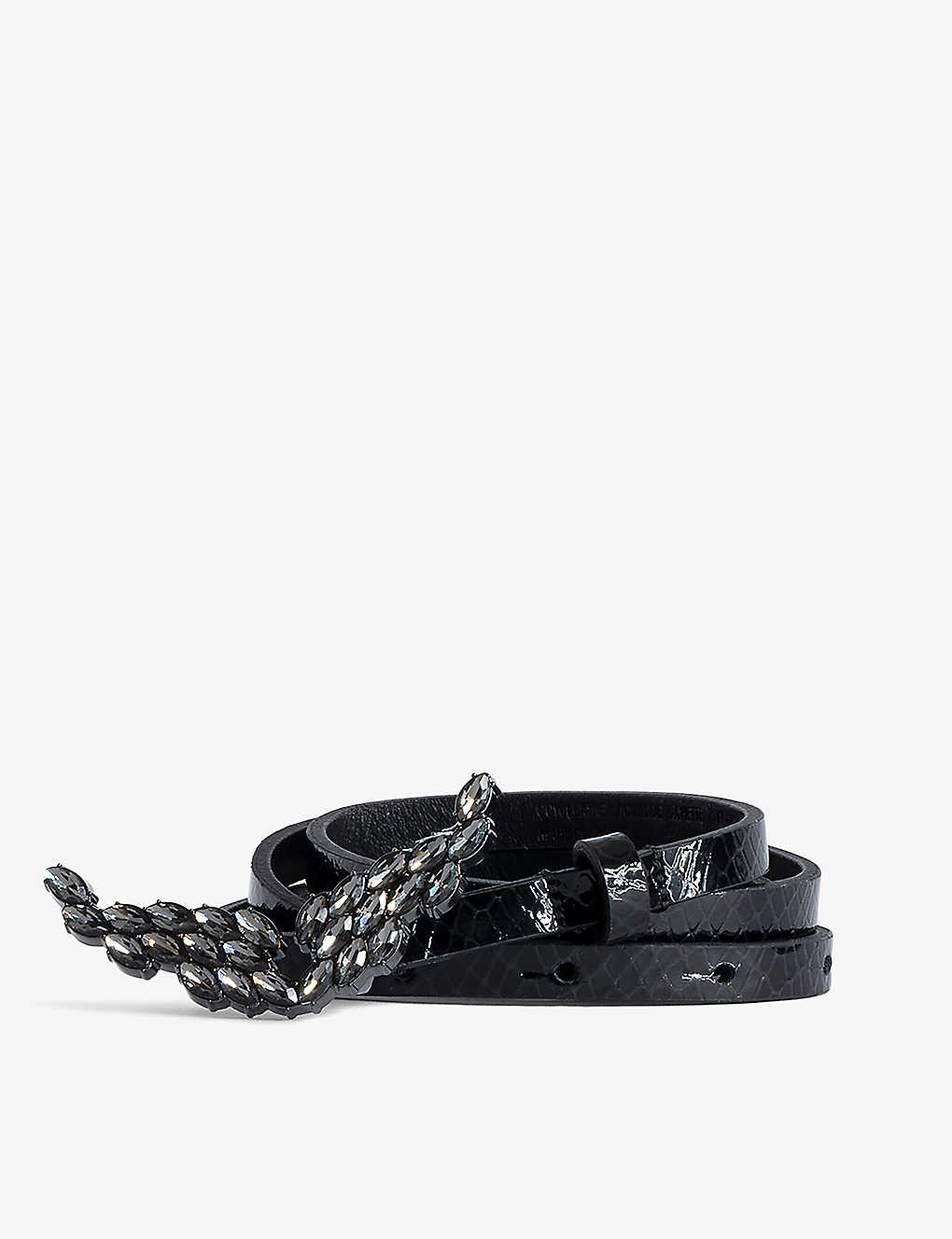 Zadig & Voltaire Zadig&voltaire Women's Noir Crystal-embellished Logo-buckle Leather Belt