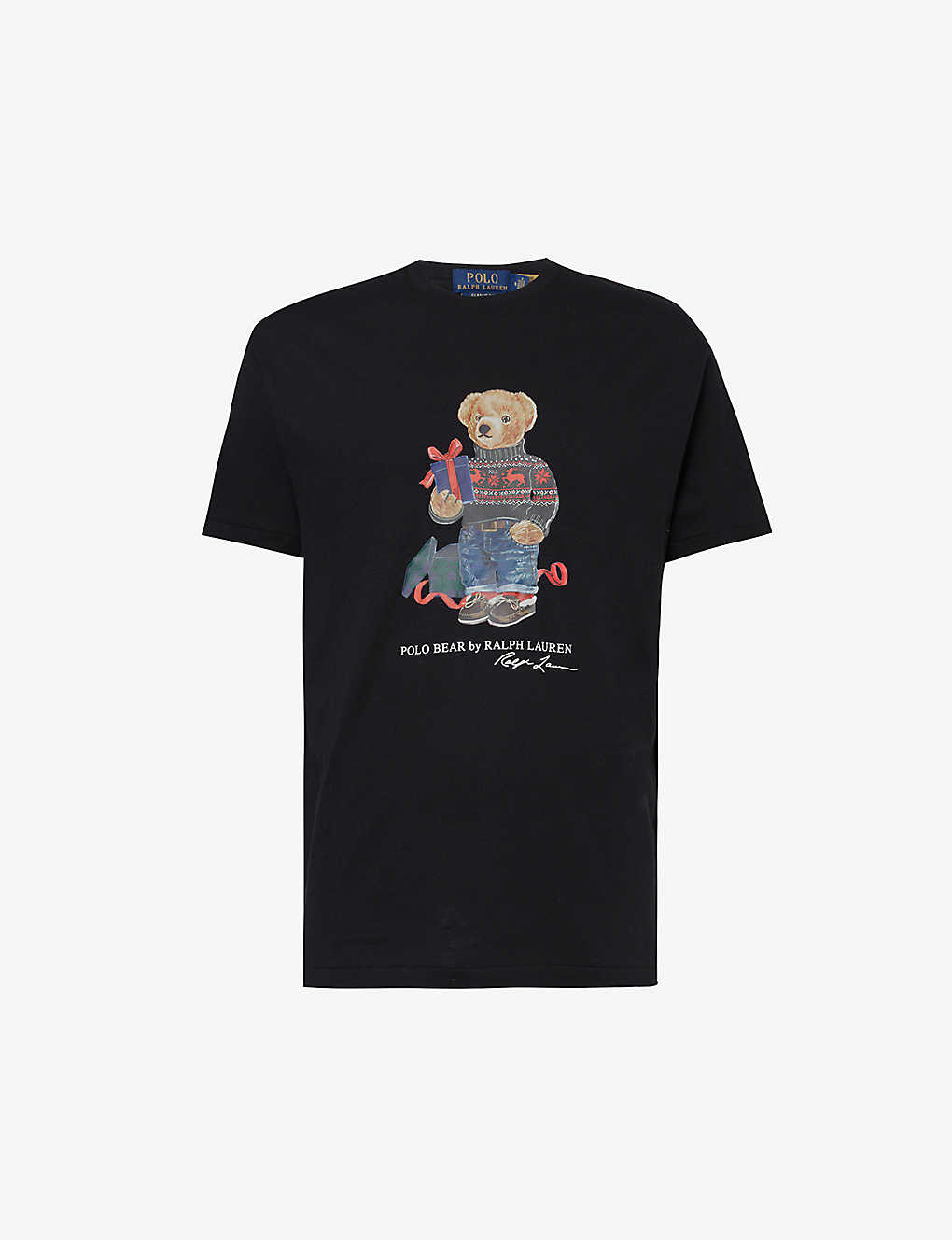 Polo Ralph Lauren Mens Polo Black Gift Bear Polo Bear-print Cotton-jersey T-shirt