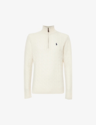 Shop Polo Ralph Lauren Men's Andover Cream Logo-embroidered Wool And Cashmere-blend Jumper