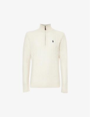 POLO RALPH LAUREN POLO RALPH LAUREN MENS ANDOVER CREAM LOGO-EMBROIDERED WOOL AND CASHMERE-BLEND JUMPER