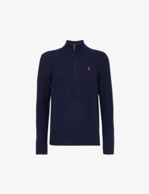 Polo Ralph Lauren Mens Hunter Navy Logo-embroidered Wool And Cashmere-blend Jumper