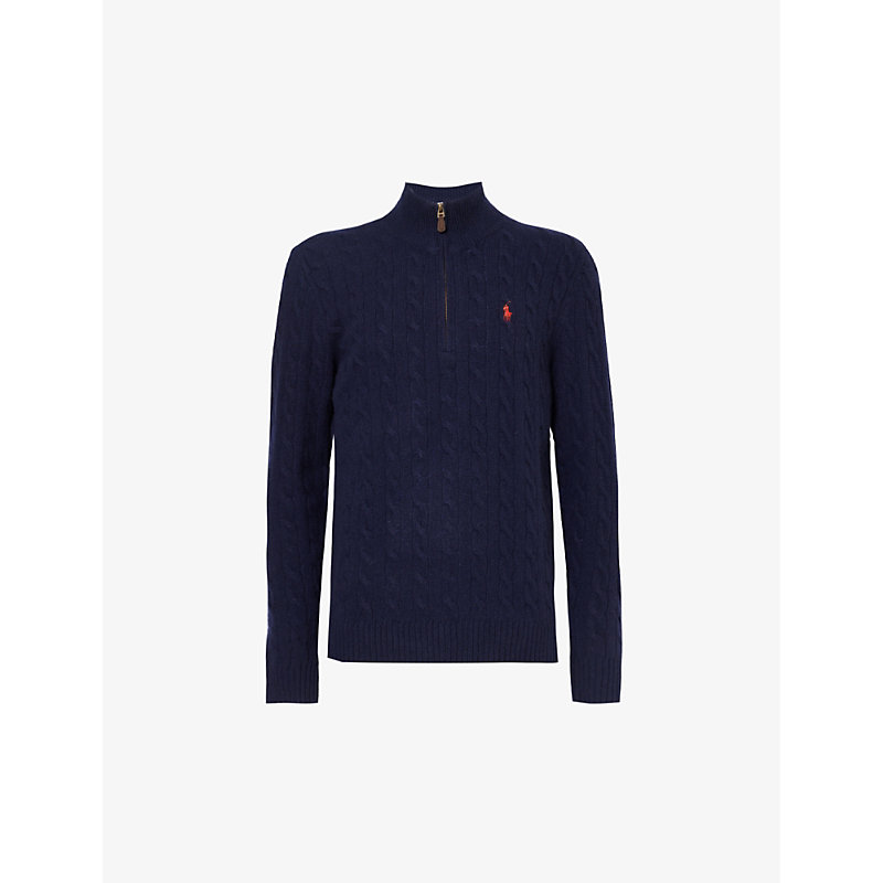 Polo Ralph Lauren Mens Hunter Navy Logo-embroidered Wool And Cashmere-blend Jumper