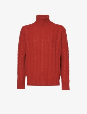 Polo Ralph Lauren Mens Park Ave Red Cable-knit Roll-neck Wool And Cashmere-blend Jumper