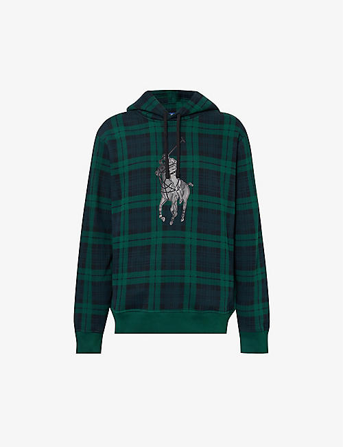 POLO RALPH LAUREN: Logo-embroidered check-pattern cotton-blend hoody