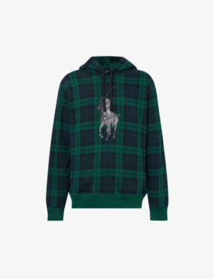 Polo Ralph Lauren Mens Tartan Logo-embroidered Check-pattern Cotton-blend Hoody In Multi-coloured