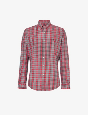Polo Ralph Lauren Mens Red Green Multi Checked Logo-embroidered Cotton-poplin Shirt In Multi-coloured