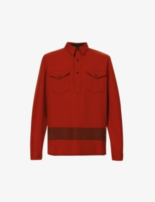 Polo Ralph Lauren Mens Red Black Twin-pocket Regular-fit Wool-blend Shirt In Red  Black