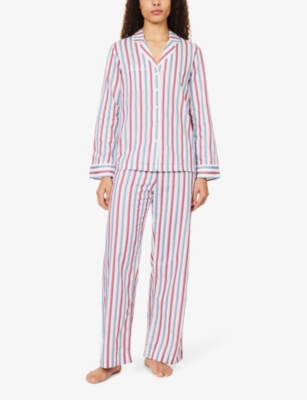 Shop Derek Rose Capri Striped Cotton Pyjama Set In Multi-coloured
