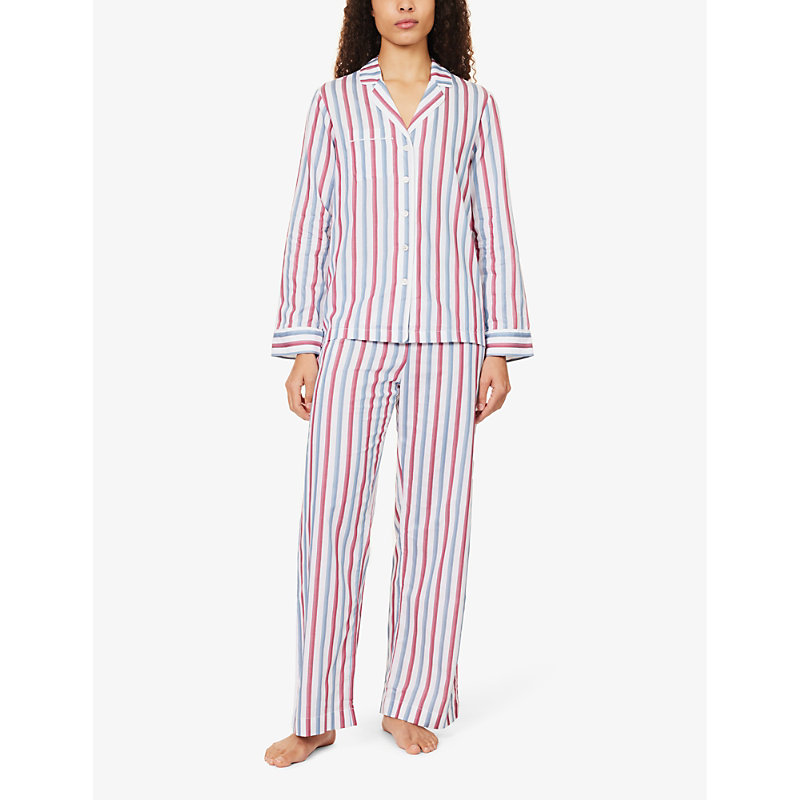 Shop Derek Rose Capri Striped Cotton Pyjama Set In Multi-coloured