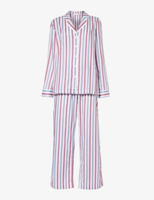 Shop Derek Rose Capri Striped Cotton Pyjama Set In Multi-coloured