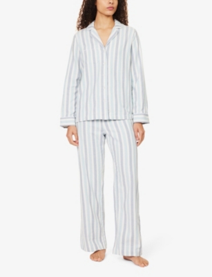 Shop Derek Rose Women's Blue Kelburn Striped Cotton Pyjama Set