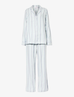 Derek Rose Womens Blue Kelburn Striped Cotton Pyjama Set