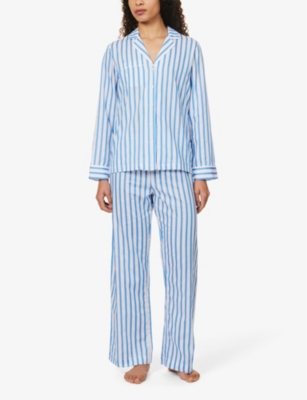 Shop Derek Rose Womens Blue Capri Striped Cotton Pyjama Set