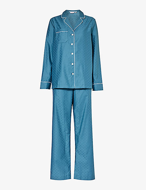 DEREK ROSE: Kate polka dot-pattern cotton pyjama set