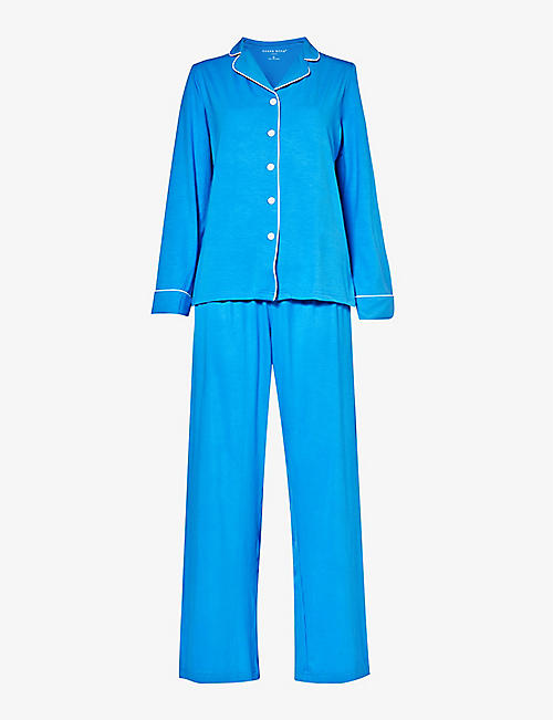 DEREK ROSE: Lara pearlescent-button stretch-jersey pyjama set