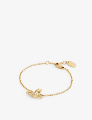 Vivienne Westwood Jewellery Grace Bas Relief Gold Plated Brass And Swarovski Crystal Bracelet In Gold /  Crystal