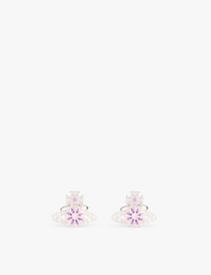 Vivienne Westwood Jewellery Ismene Platinum-plated Brass And Cubic Zirconia Earrings In Platinum / Pink Cz