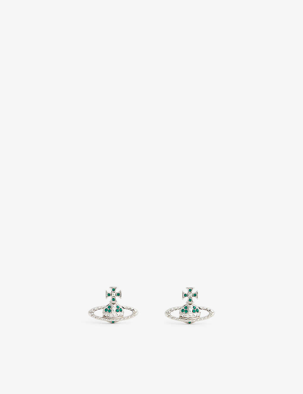 Vivienne Westwood Jewellery Bas Relief Brass And Cubic Zirconia Earrings In Rhodium / Emerald Cz