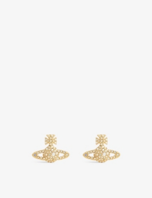 Vivienne Westwood Jewellery Bas Relief Brass And Cubic Zirconia Earrings In Gold /  Crystal