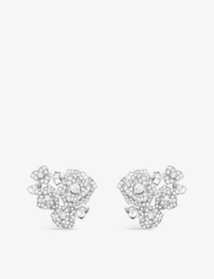 Piaget Womens White Gold Rose 18ct White-gold 1.90ct Round-brilliant Cut Diamond Stud Earrings