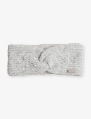 TED BAKER TED BAKER WOMEN'S GREY PENAOPI PEARL-EMBELLISHED STRETCH-KNIT HEADBAND 