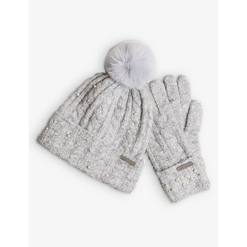 Ted Baker Womens Grey Kerriie Bobble-texture Knitted Hat And Glove Set