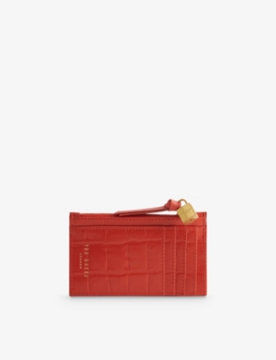 Shop Ted Baker Women's Red Bromton Padlock-embellished Leather Card Holder