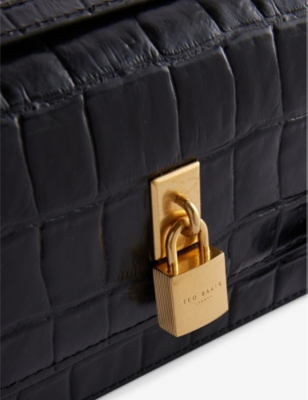 Shop Ted Baker Women's Jet-black Ssloane Padlock-embellished Leather Cross-body Bag