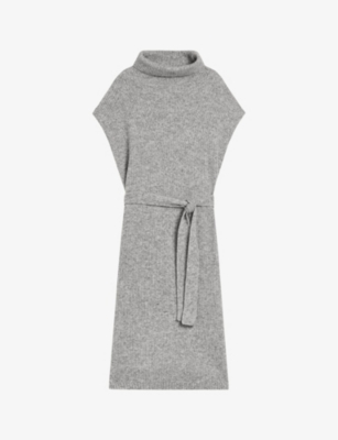 Ted Baker Womens Grey Ribbed Knitted Wool-blend Midi Dress