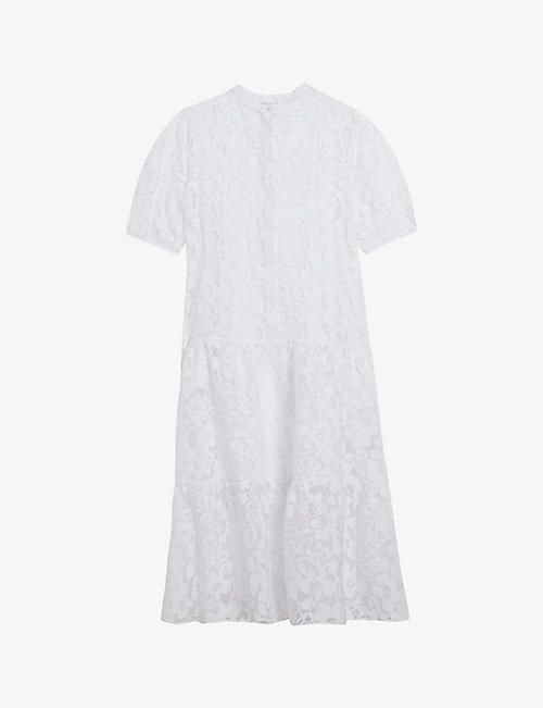 TED BAKER: Claarey floral-motif tiered woven midi dress