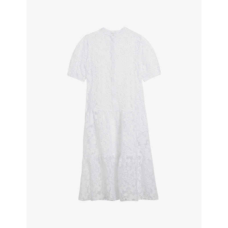 Shop Ted Baker Women's White Claarey Floral-motif Tiered Woven Midi Dress