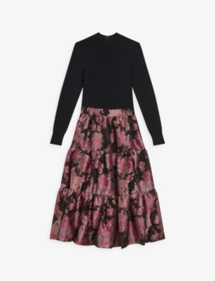 ted baker graduated ditsy print midi dress black