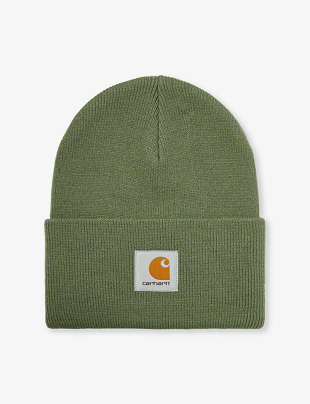 Carhartt Wip Mens Dollar Green Brand-patch Ribbed Knitted Beanie