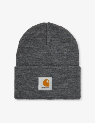 Carhartt Wip Mens Dark Grey Heather Acrylic Watch Brand-patch Knitted Beanie Hat