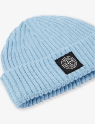 Stone Island Logo-patch Virgin Wool Beanie In Sky Blue