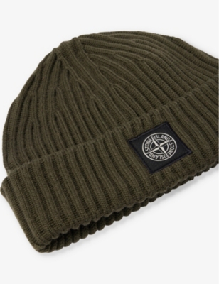Shop Stone Island Classic Brand-patch Wool-knit Beanie In Olive