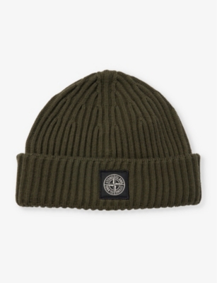 Stone Island Mens Olive Classic Brand-patch Wool-knit Beanie