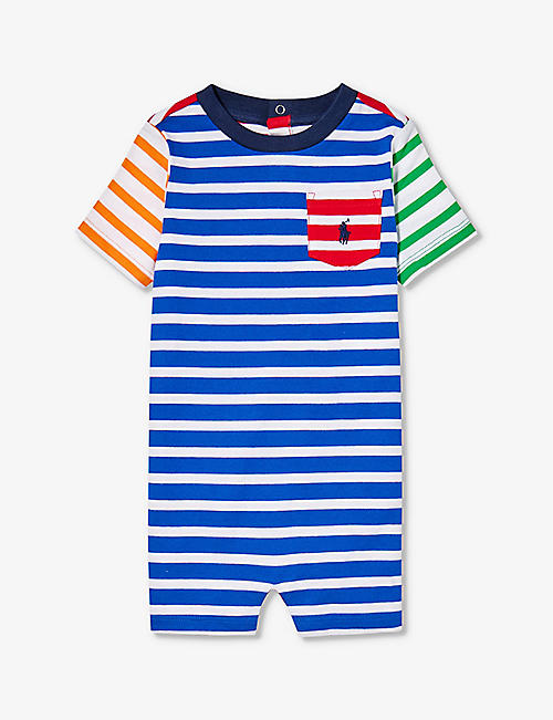 POLO RALPH LAUREN: Baby Boy stripe-print logo-embroidered cotton-jersey romper