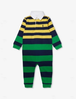 POLO RALPH LAUREN: Baby Boy logo-embroidered stripe-print cotton-jersey romper