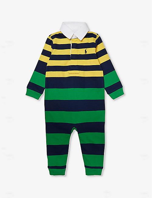 POLO RALPH LAUREN: Baby Boy logo-embroidered stripe-print cotton-jersey romper