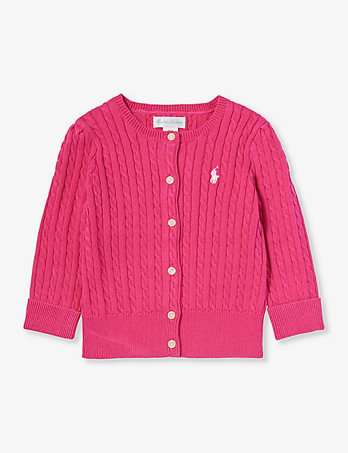 POLO RALPH LAUREN: Baby Girl brand-embroidered cable-knit cotton cardigan