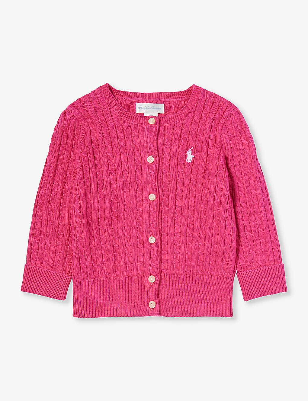 Polo Ralph Lauren Girls Pink Kids Brand-embroidered Cable-knit Cotton Cardigan 3-24 Months