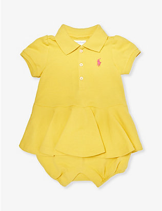 POLO RALPH LAUREN: Baby Girl logo-embroidered peplum stretch-cotton-piqué romper
